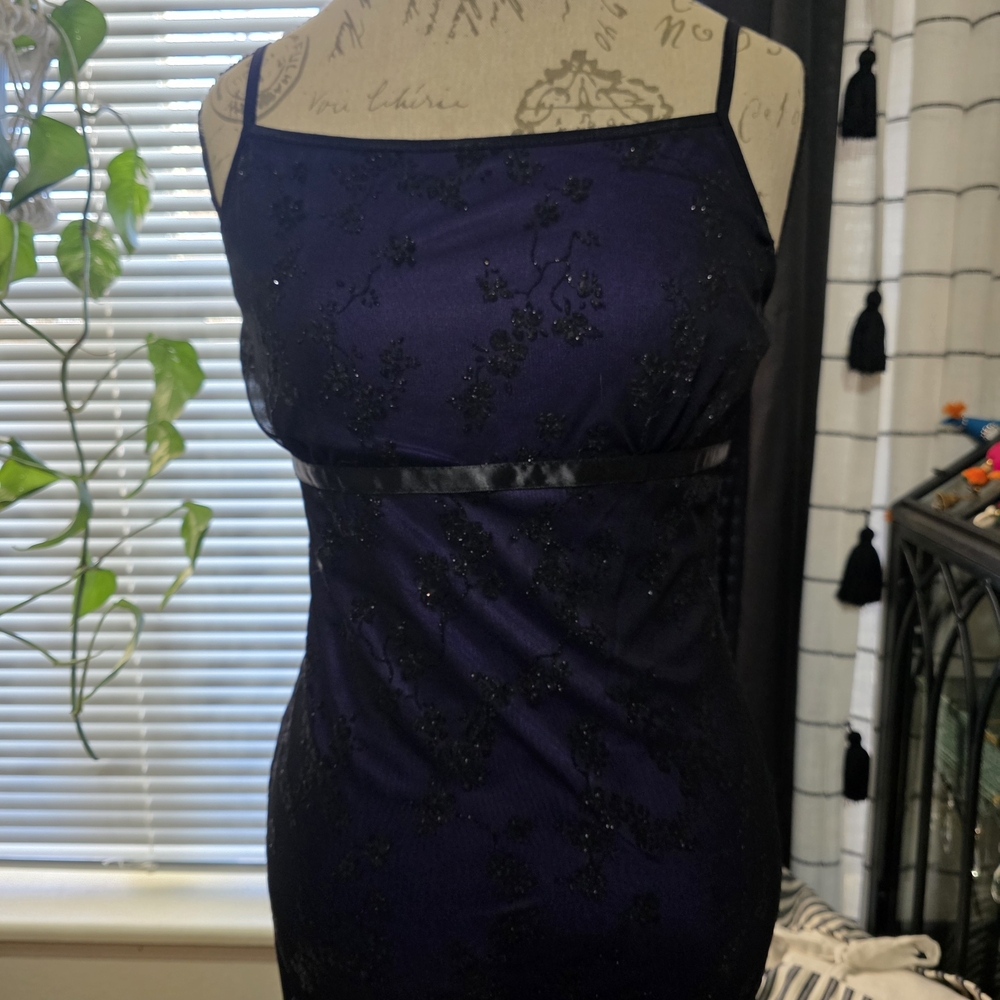 Vintage Y2K Beaded Sequins Floral Black And Purple Goth Mini Dress